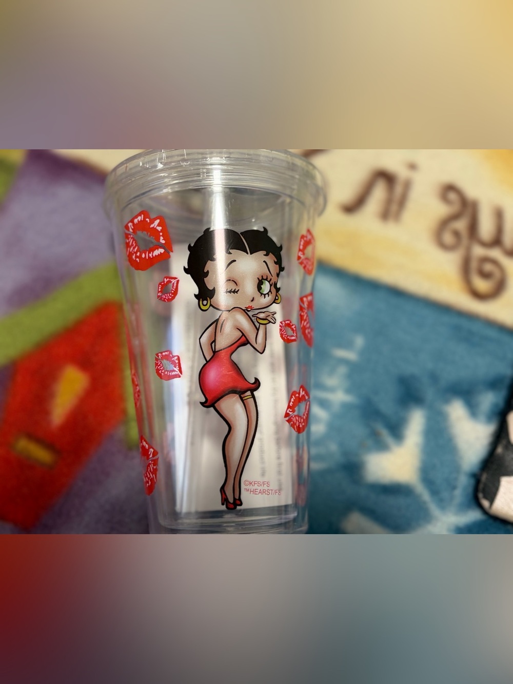 Betty Boop Travel Cup Straw 16oz Double Wall Insulated Hot and Cold Red Dress